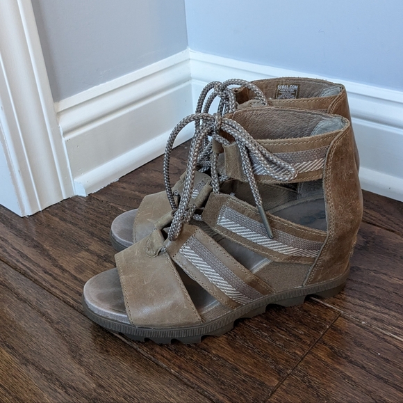 Sorel Joanie II Lace Up Wedge Heel Sandals Size 6 - Picture 3 of 8
